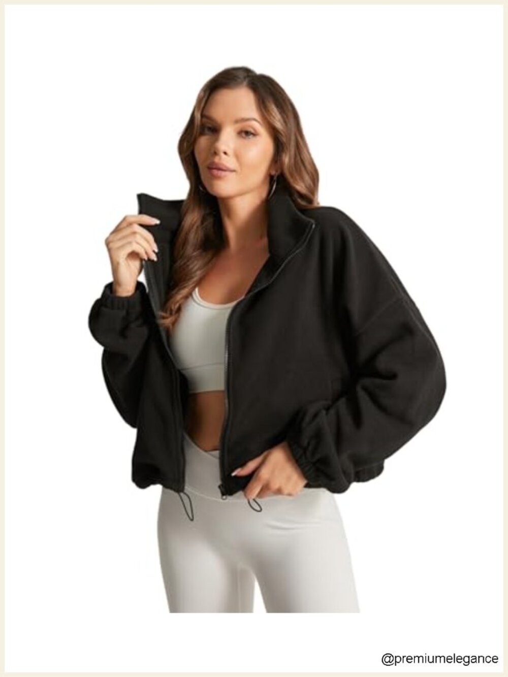 Cropped Sherpa Jacket Full Zip Cozy Fleece Coat with Side Pockets - Picture 4 of 6